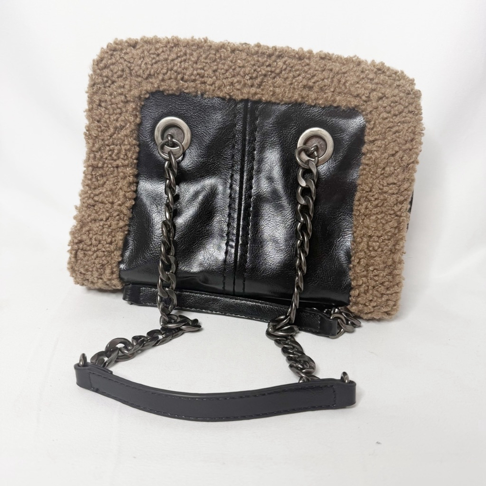 Women's Zara Black Brown Faux Shearling Shoulder Bag One Size